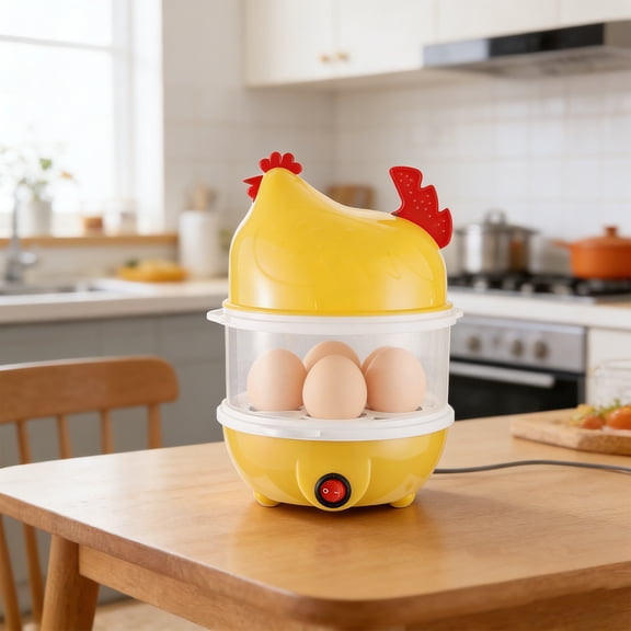Electric Egg Cooker 7 Egg Capacity Hen Shaped Auto Shut Off Protection Vegetable Corn Sweet Potato Cooking Home Kitchen Breakfast Maker Family Breakfast Prep Kitchen Appliance Egg Boiler