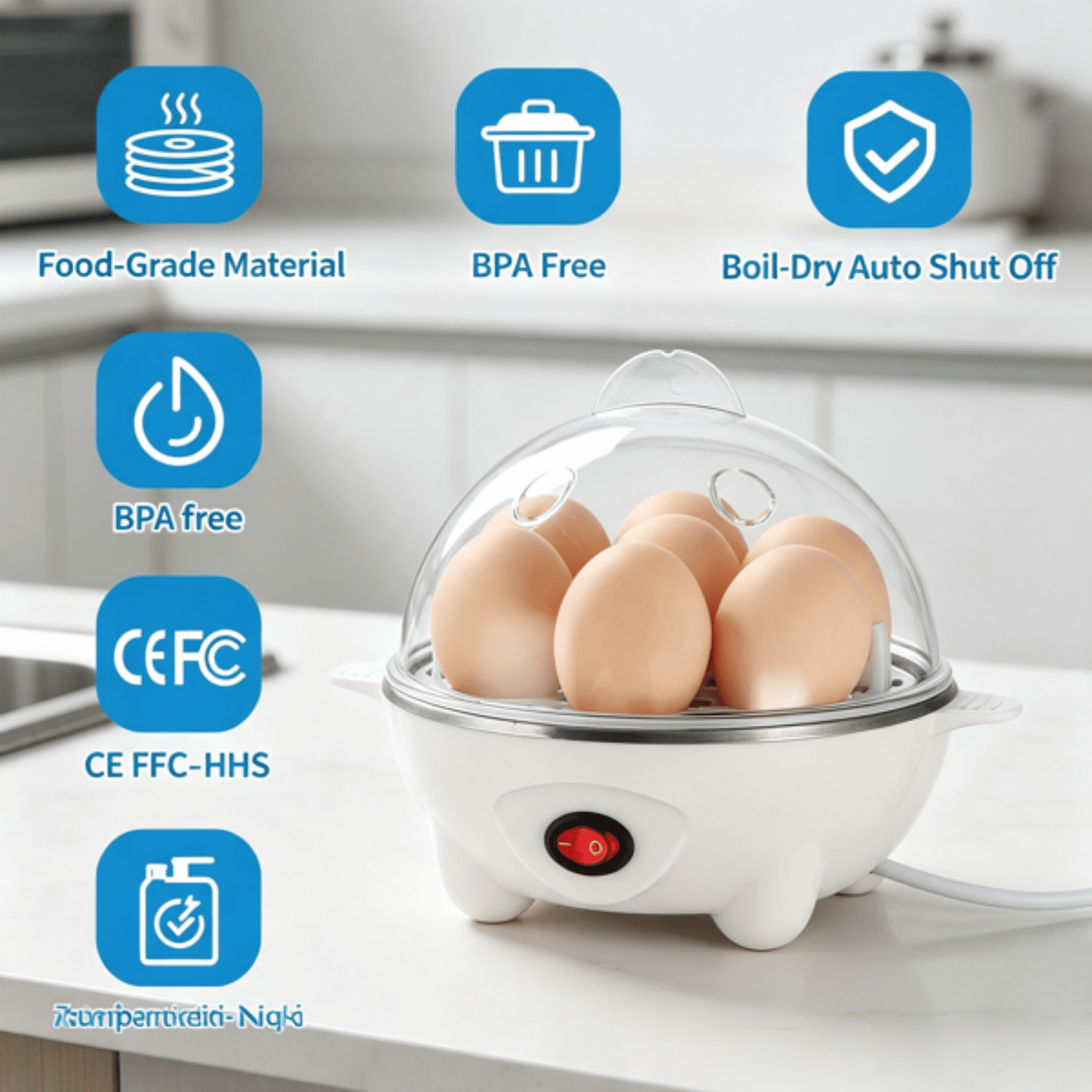Electric Egg Cooker, 7‑Egg Capacity Multi‑Function Egg Boiler with Auto Shut‑Off, Measuring Cup & Egg Piercer Included for Soft Hard Boiled Eggs, Steaming Vegetables Dumplings
