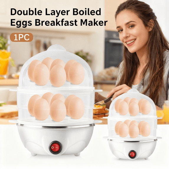 Electric Egg Cooker Boiler Maker Soft,Medium or Hard Boil,14 Egg Capacity Two Layer Egg Maker,Egg Steamer,With Automatic Shut Off,Noise Free
