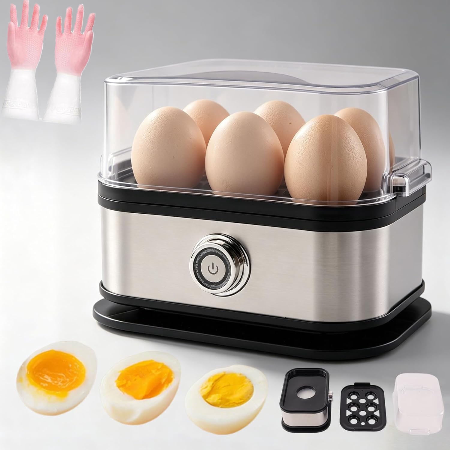 Electric Egg Cooker & Egg Steamer for Hard Boiled Eggs, Large Capacity Egg Boiler Machine with Auto Shut Off, Portable Steam Egg Maker for Soft Boiled, Poached Eggs and Vegetables, BPA Free