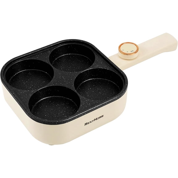 Electric Egg Pan Nonstick: No Stove Needed 900W Granite 4-Cup Omelette Pan with 2 Power Adjustable, Breakfast Non Stick Frying Pans Skillet for Eggs, Pancakes, Crepes, Plett and More