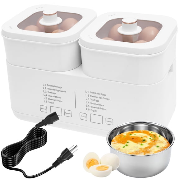 Electric Egg Steamer 8 Eggs Large Capacity Food Boiler with Timer(0.5-9.5H) Auto Shut Off 2 Tiers Egg Steamer Cooker for Soft Hard Poached Boiled Eggs