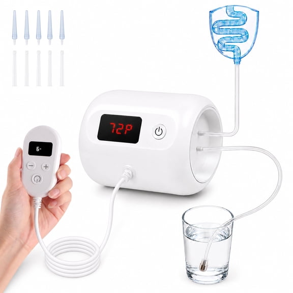 Electric Enema Kit with Handheld Control, 9-Level Adjustable Water Flow for Colon Cleanse, Includes Dual Nozzles
