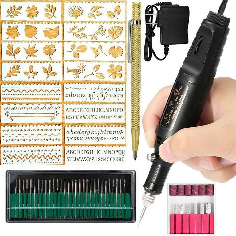 Electric Engraver Pen,Engraving Tool Kit for Metal Glass Ceramic Plastic Wood Jewelry with Polishing Head,Scriber Etcher & Stencils US Plug, Black