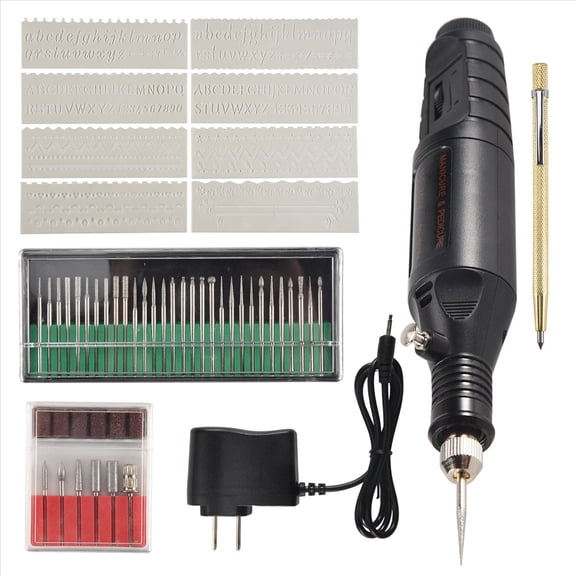 Electric Engraver Pen,Engraving Tool Kit for Metal Glass Stones Ceramic Plastic Wood Jewelry with Polishing Head,Scriber Etcher & Stencils Us Plug