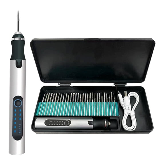 Electric Engraving Pen for DIY Crafts, Wood Metal Glass Plastic Leather, Portable Cordless Engraver Tool with 30 Bits for Beginners and Hobby Projects