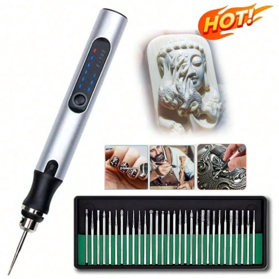 Electric Engraving Pen, USB Rechargeable Cordless Etching Engraving Tool, Portable DIY Rotary Engraver For Jewelry Wood Glass Stone Carving