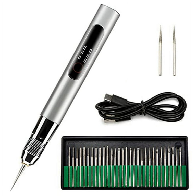 Electric Engraving Pen,USB Rechargeable Mini Grinding Pen Polishing Nail Machines Cordless Engraving Tool, A, Silver