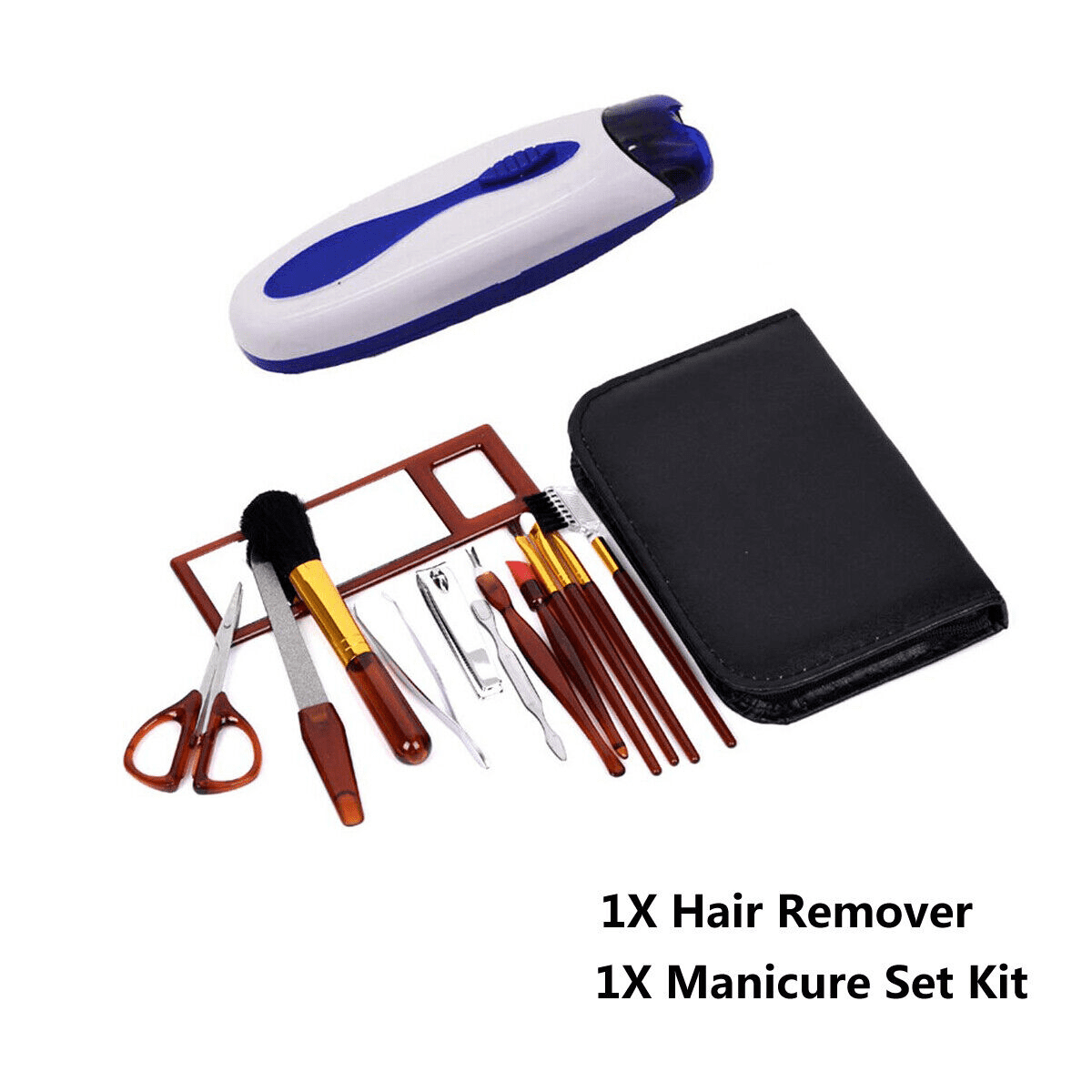 Electric Epilator Tweezer Facial Body Hair Removers Hair Trimmer Razor Shaver,Hair Extension Tweezers Remover Nail Art Curved Set With Bag,Electronic Tweezer with Makeup Brushes,Eyebrown Scissors