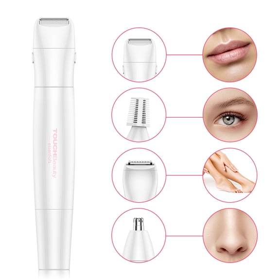 TOUCHBeauty Adjustable Epilator Kit for Face & Bikini with 4 Blade Heads, White