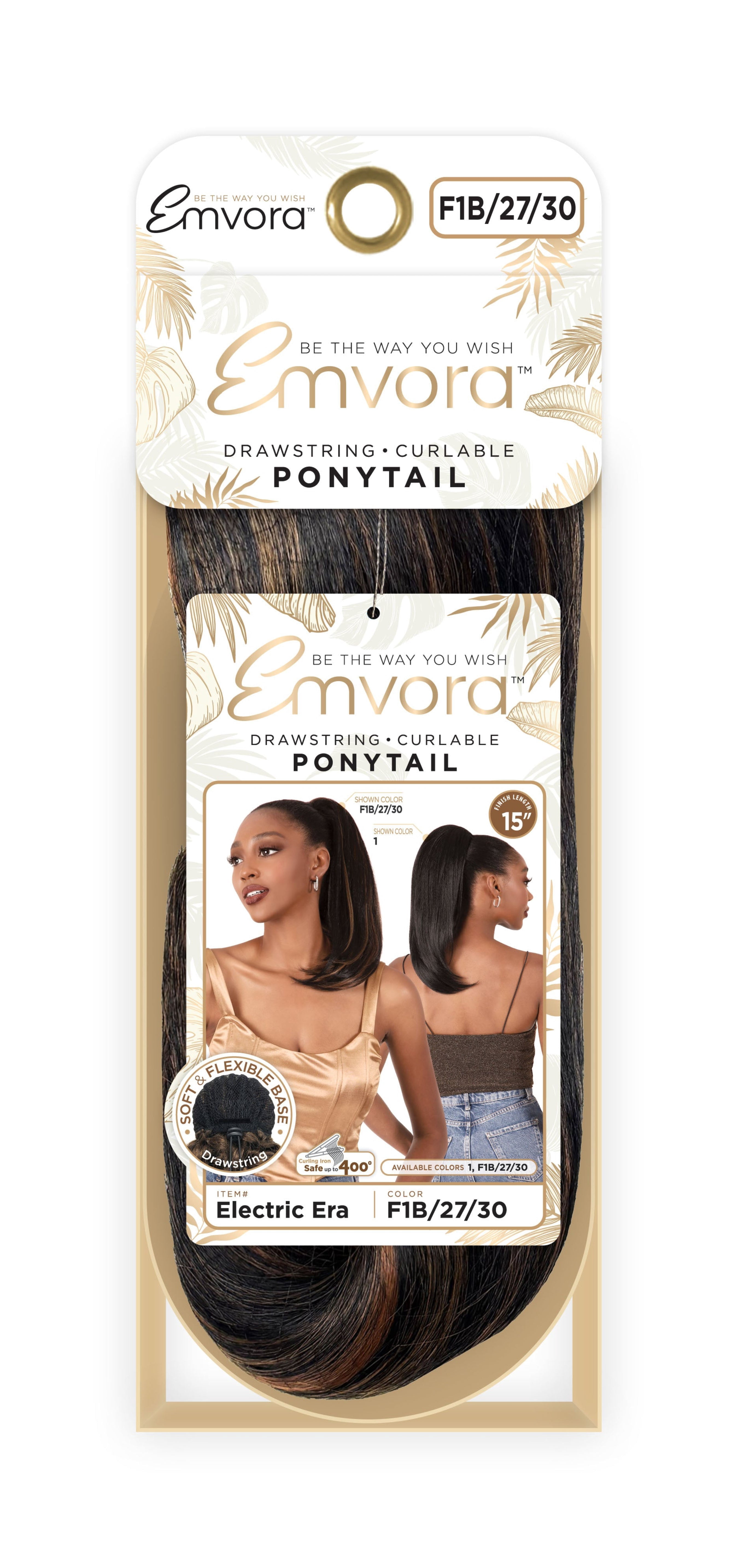 Emvora Electric Era Synthetic Drawstring Pony Tail Medium Long Page Style Wig 15 inch Color F1B/27/30