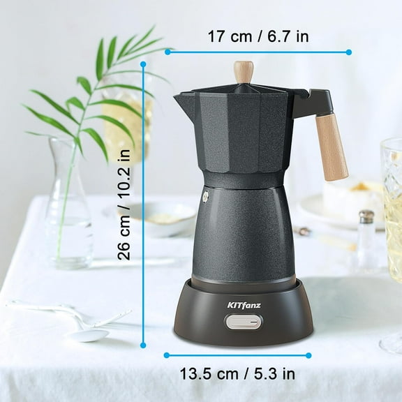 Electric Espresso Coffee Maker, Italian Coffee Pot, Electric Moka Pot, Cuban Coffee Maker, Portable Cafeteras Electricas Espresso Makers with Detachable Base 3 or 6 Cup (Non-Coated Grey)