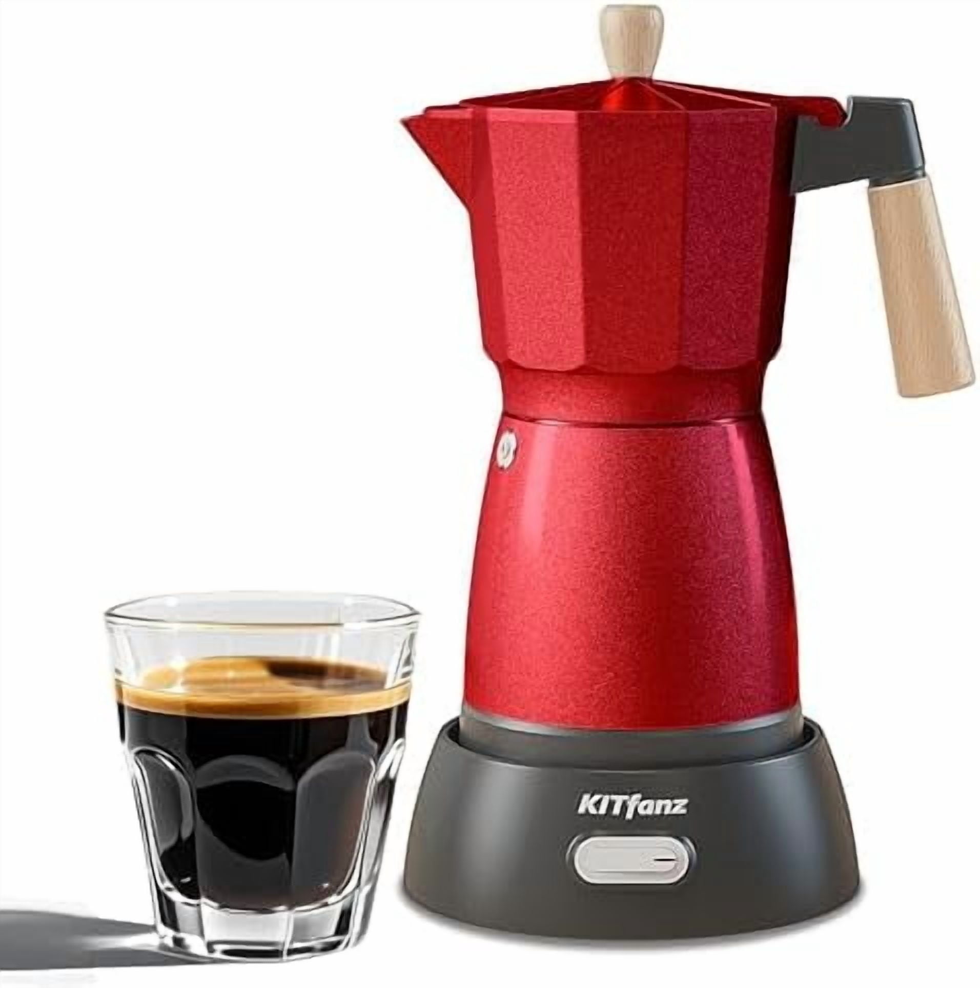 Electric Espresso Coffee Maker, Italian Coffee Pot, Electric Moka Pot, Cuban Coffee Maker, Portable Cafeteras Electricas Espresso Makers with Detachable Base 3 or 6 Cup, Red