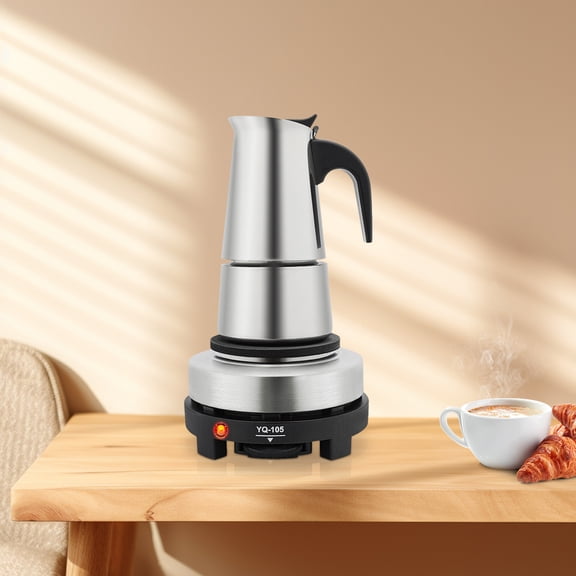 Electric Espresso Coffee Maker Moka Pot 200ml/4 Cups With Stove Stainless Steel