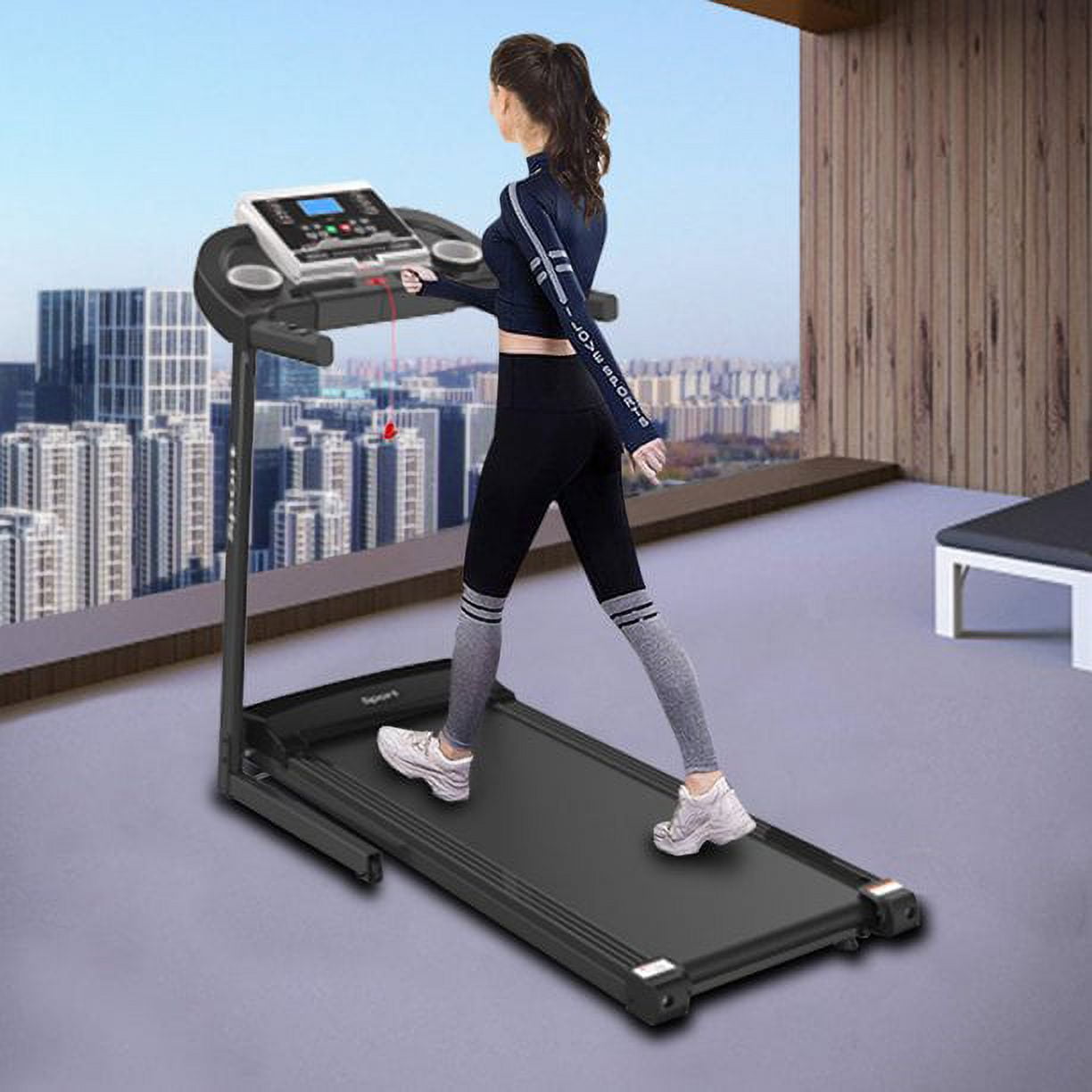Electric Exercise Treadmills on Sale 55 x 26 x 48 Smart Folding Treadmill with MP3 Ipad Cup Holder 12 Preset Program Motorized Running Exercise Equipment for Home Black Walmart