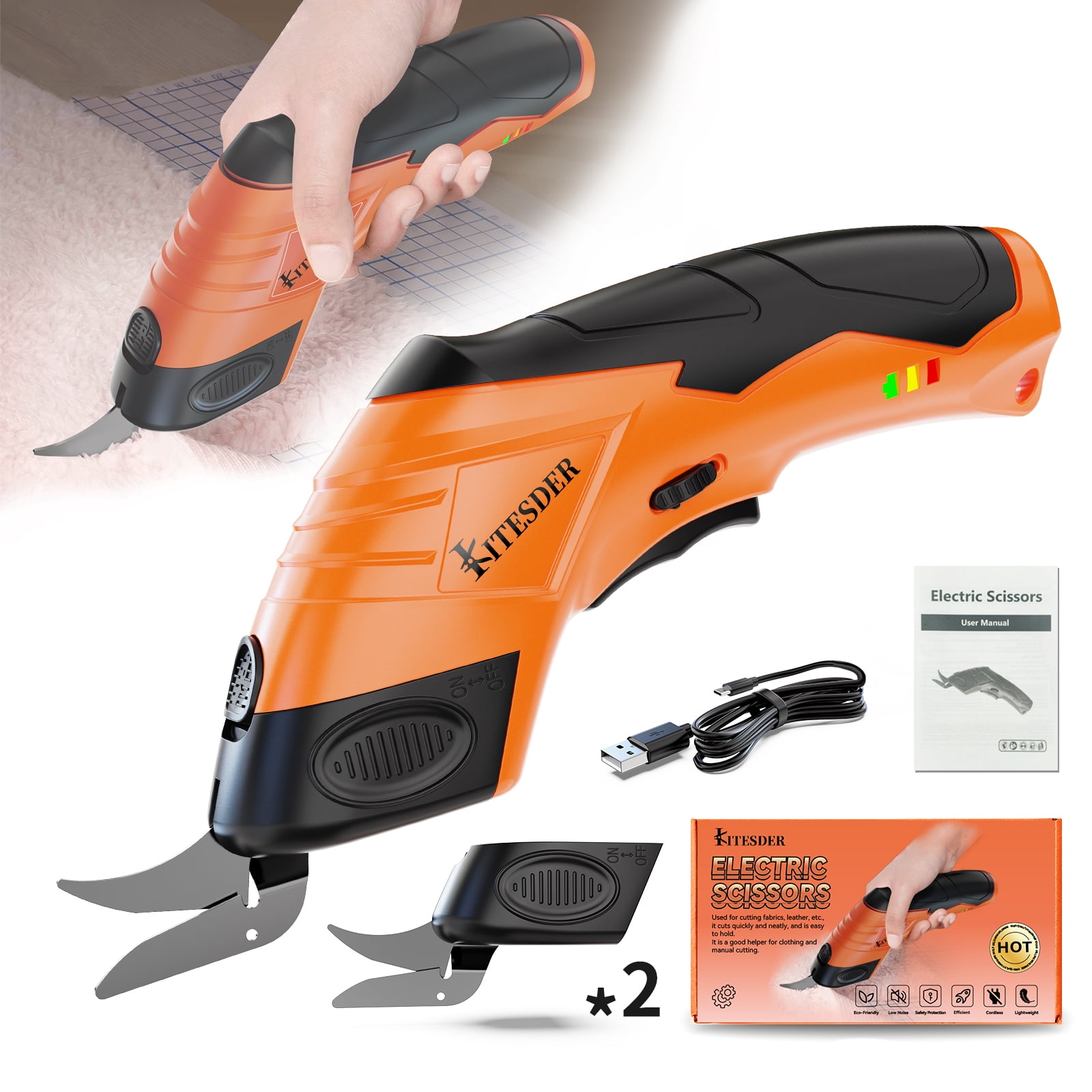Electric Fabric Cutting Scissors, USB Rechargeable Precision Cutter, Adjustable Settings, For Clothing Cardboard Craft, Orange Pink Available