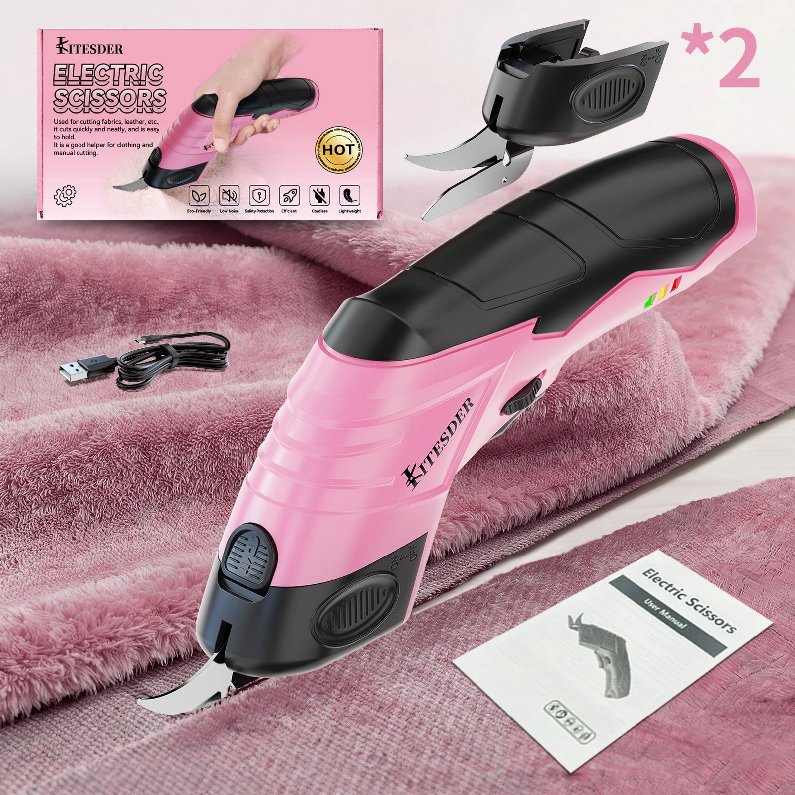 Electric Fabric Cutting Scissors, USB Rechargeable Precision Cutter, Adjustable Settings, For Clothing Cardboard Craft, Orange Pink Available