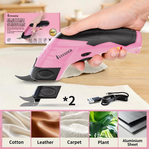 Electric Fabric Cutting Scissors, USB Rechargeable Precision Cutter, Adjustable Settings, For Clothing Cardboard Craft, Orange Pink Available