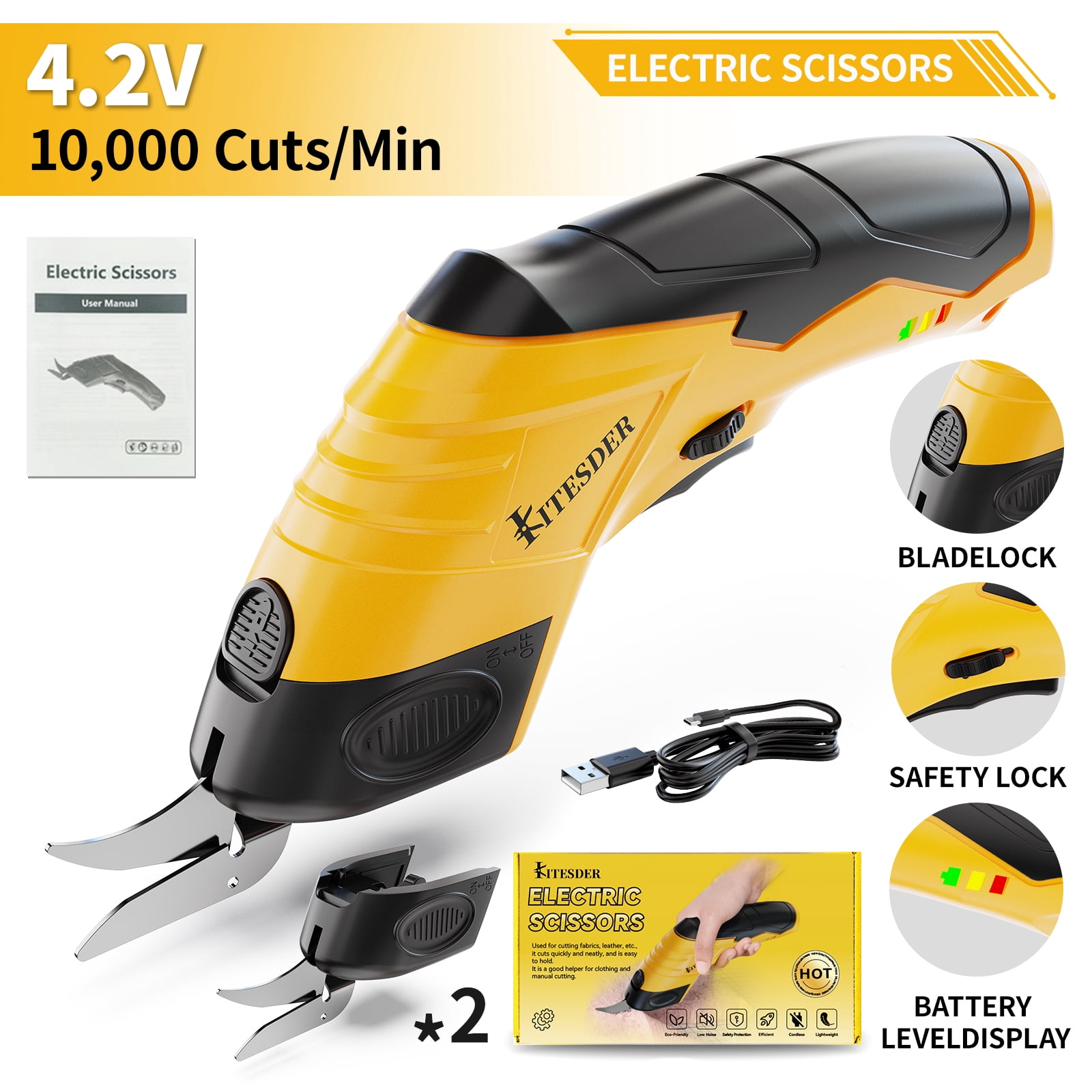 Electric Fabric Cutting Scissors, USB Rechargeable Precision Cutter, Adjustable Settings, For Clothing Cardboard Craft, Orange Pink Available