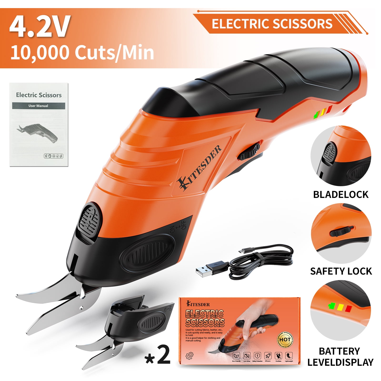 Electric Fabric Cutting Scissors, USB Rechargeable Precision Cutter, Adjustable Settings, For Clothing Cardboard Craft, Orange Pink Available