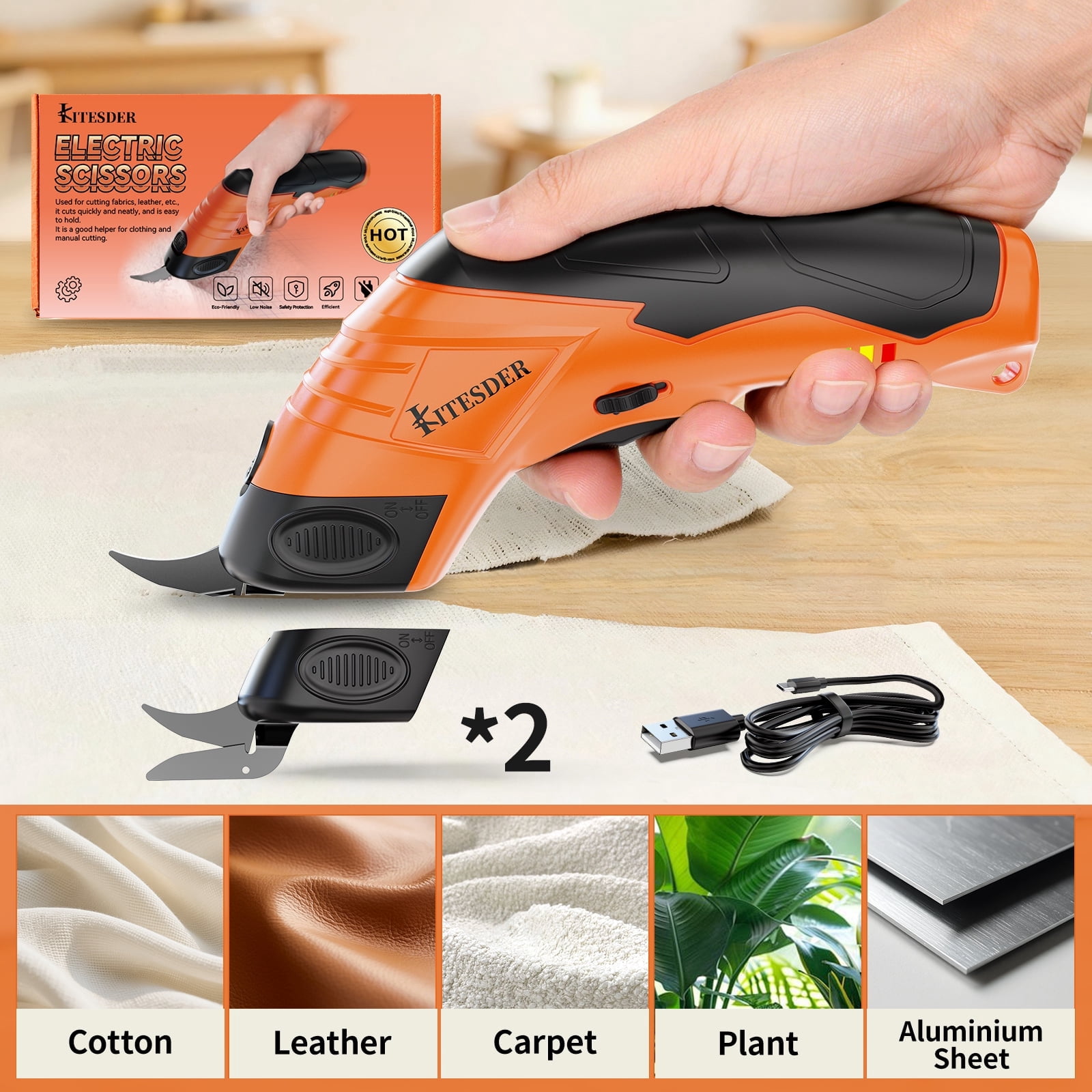 Electric Fabric Cutting Scissors, USB Rechargeable Precision Cutter, Adjustable Settings, For Clothing Cardboard Craft, Orange Pink Available