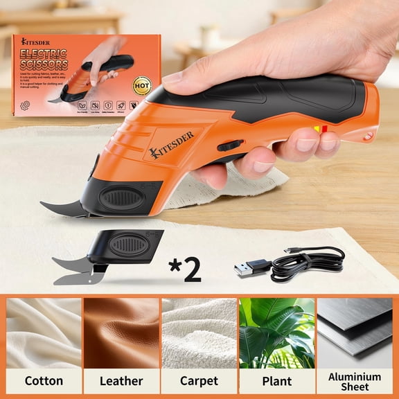 Electric Fabric Cutting Scissors, USB Rechargeable Precision Cutter, Adjustable Settings, For Clothing Cardboard Craft, Orange Pink Available