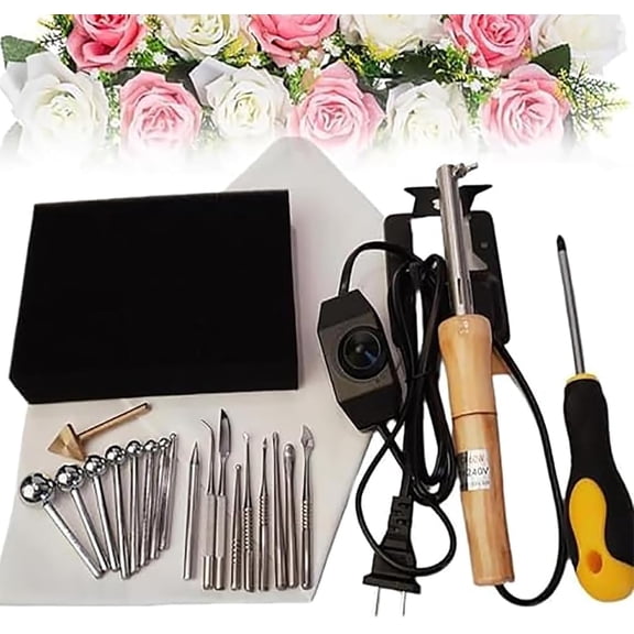 Electric Fabric Flower Maker, DIY Artificial Flower Ironing Machine, Fake Flower Making Tool Set with 18 Ironing Heads and Anti-scalding Bracket, Adjustable Temperature, for Fake Flower Making Tools