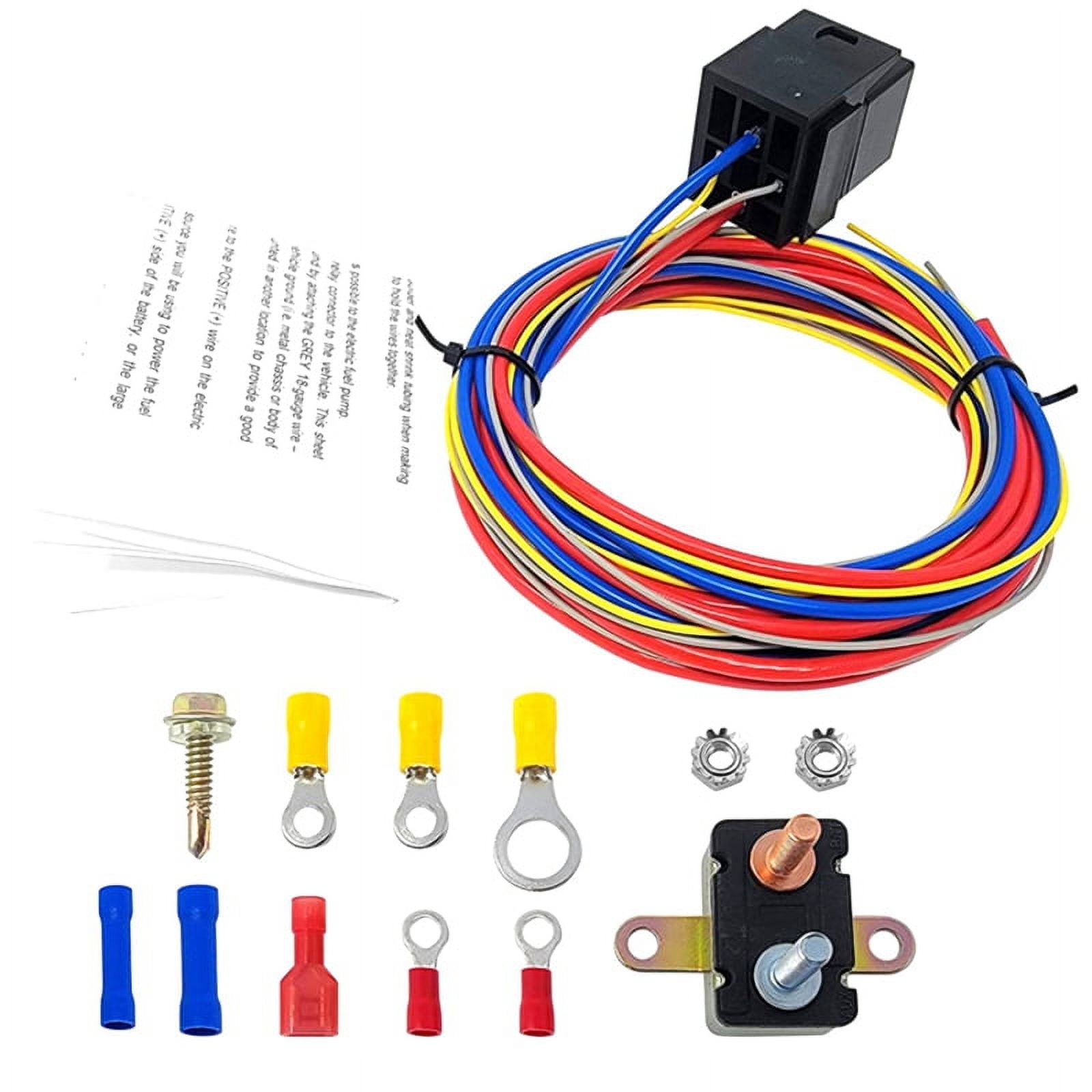 Electric Fan Fuel Pump Harness and Relay Kit 30A Relay Circuit Breaker