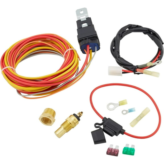 Speedway Motors Pro Series Electric Fan Relay Wiring Kit With 40 Amp Relay 3/8 Inch NPT Thermostat Wiring Harness Fuses and Terminals Universal Fit