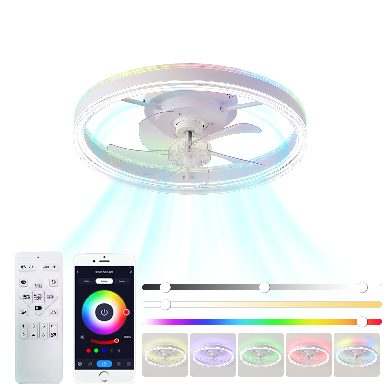 Tower Fan 19.7 inches fan light RGB color lights three color ...