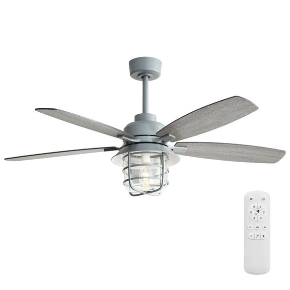 Tower Fan 52-Inch Cement Grey Ceiling Fan With E26 Light,Glass Lampshade,5 Plywood Blades,Noiseless DC Motor,6 Wind Speed,Box Fan