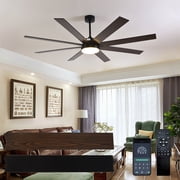 Electric Fans 72 Ceiling Fan with Light, 6-Speed Remote Control, Reversible DC Motor, Modern 8 Blades with 6/12/19.5 Downrods for Home or Commercial Black/Walnut,Ceiling Fans
