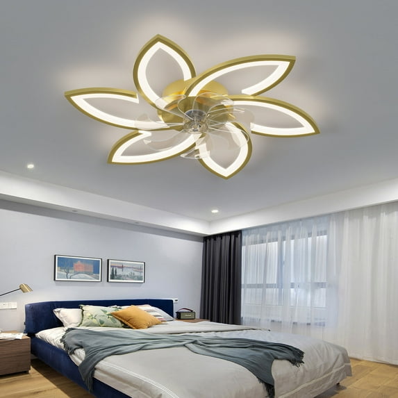Electric Fans Modern Ceiling Fan with Lights Remote Control, 3 Light Color 6 Speeds,Gold Color Ceiling Fan Lamp for Kitchen Bedroom,Ceiling Fans