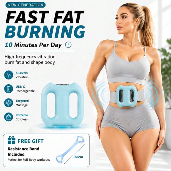 Electric Fascia Ring Massager Double-Ring Body Shaping & Muscle Relaxation Tool With Adjustable Belt And Free Yoga Resistance Band | Home Exercise Equipment For Waist, Abdomen, Arms