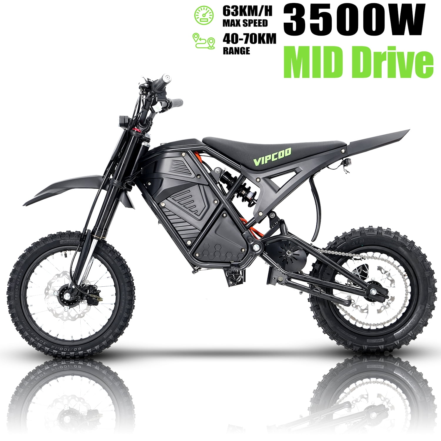 Vipcoo H3 4500W Peak Electric Dirt Bike for Adults, 40MPH High Power off Road Motorcycle with 48V 23Ah Battery and Hydraulic Suspension, Black