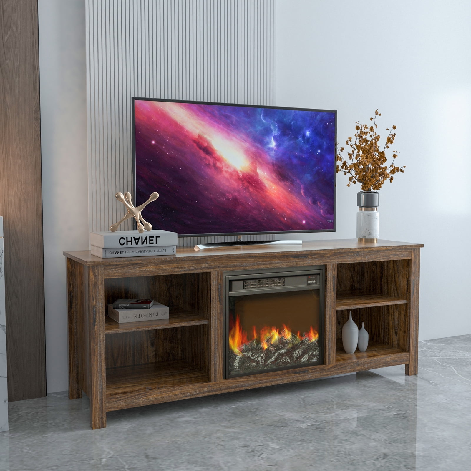 Electric Faux Fireplace TV Stand Heater, Aukfa Living Room Espresso Tv