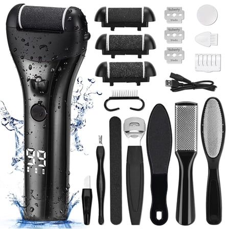 Electric Feet Callus Removers Powerful Rechargeable Foot Shaver File with 3 Grinding Head Auxiliary Pedicure Kits Feet Care Scrubber Tool for Hard Cracked Heels and Dead Skin Gift