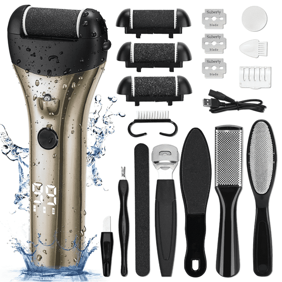 Electric Feet Callus Removers Powerful Rechargeable Foot Shaver File with 3 Grinding Head Auxiliary Pedicure Kits Feet Care Scrubber Tool for Hard Cracked Heels and Dead Skin Gift