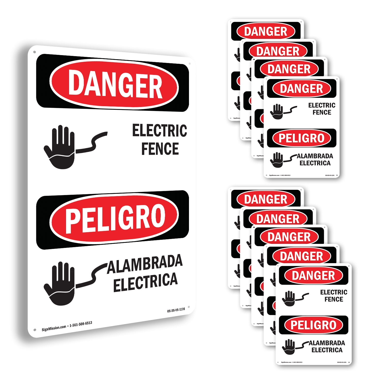 Electric Fence Bilingual OSHA Danger Aluminum Sign 24 Inch x 18 Inch ...