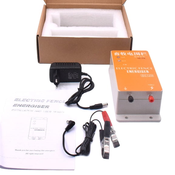 Electric Fence Charger for Animals, 10KM Range 10KV Output for Cattle Sheep Horse and Predator Control