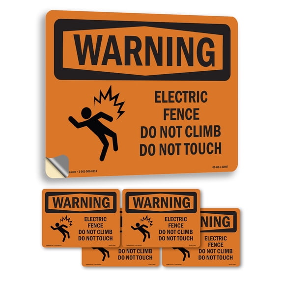 Electric Fence Do Not Climb With Symbol OSHA WARNING Vinyl Decal Label 5 Inch x 3.5 Inch - 5 Pack