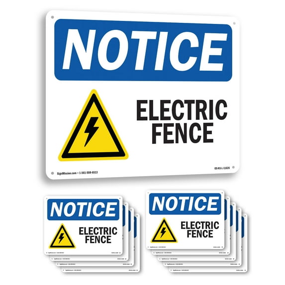 Electric Fence OSHA Notice Aluminum Sign 10 Inch x 7 Inch - 10 Pack