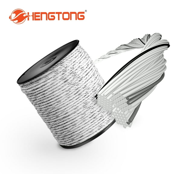 Electric Fence Poly Rope 656 ft, 1/4 inch, with 6 Stainless Steel Conductors for Horses & Large Animals, White