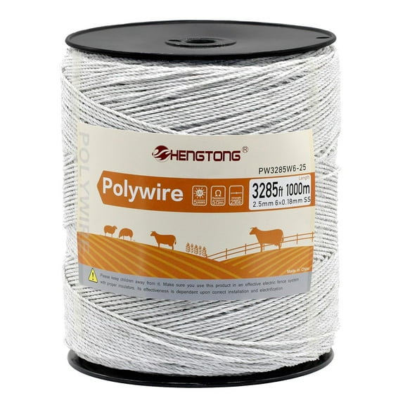 Electric Fence Poly wire for Fencing 3280ft 6 Stainless Steel Conductors UV-Resistant, White