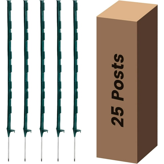 Electric Fence Posts 25 Pack, Green 48 inch Step in Fence Posts, Temporary Plastic Fence Posts for Farm, Sturdy Fencing Post for Garden Yard