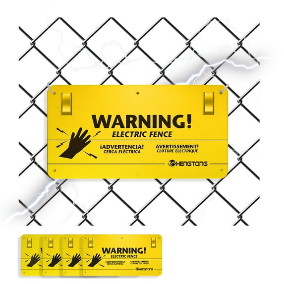 Electric Fence Warning Sign, 4 Pcs, Plastic Safety Sign for Farm & Home, 9.5 x 4.7 Inch, Yellow