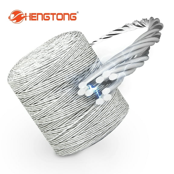 Electric Fence Wire 1640 ft (500 m), 6 Stainless Steel Conductors, Portable Polywire for Livestock, White