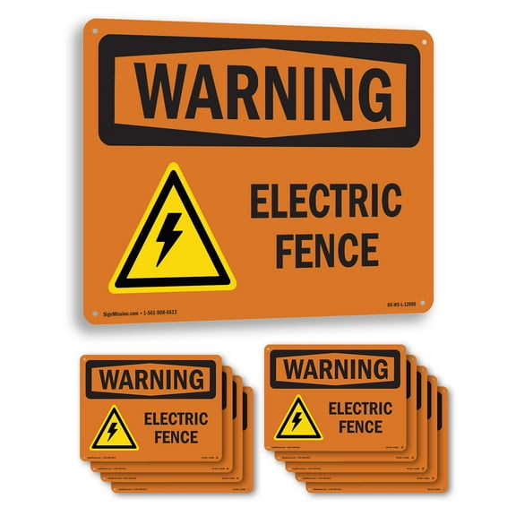 Electric Fence With Symbol OSHA WARNING Aluminum Sign 14 Inch x 10 Inch - 10 Pack