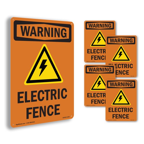 Electric Fence With Symbol OSHA WARNING Aluminum Sign 14 Inch x 10 Inch - 5 Pack