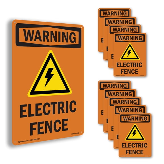 Electric Fence With Symbol OSHA WARNING Aluminum Sign 24 Inch x 18 Inch - 10 Pack